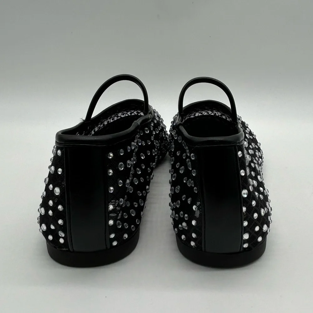 Madden NYC Black Mesh Rhinestone Mary Jane Flats | Size 6 | Vegan | New in Box - Picture 6 of 11